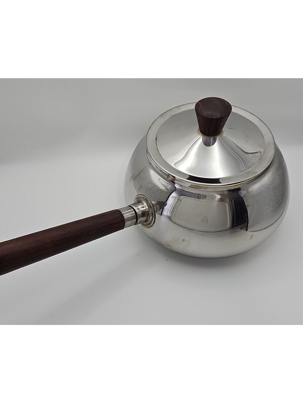 Gourmet International 18-8 Stainless Japan Fondue Pot MCM Wood Handle Vintage